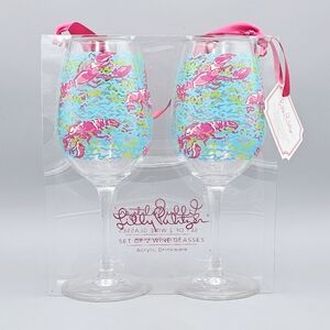 Lilly Pulitzer Set of 2 Acrylic Wine Glass Set Lobstah Roll - New